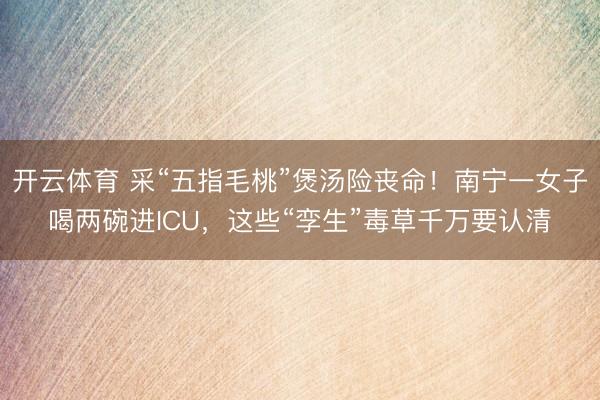开云体育 采“五指毛桃”煲汤险丧命！南宁一女子喝两碗进ICU，这些“孪生”毒草千万要认清